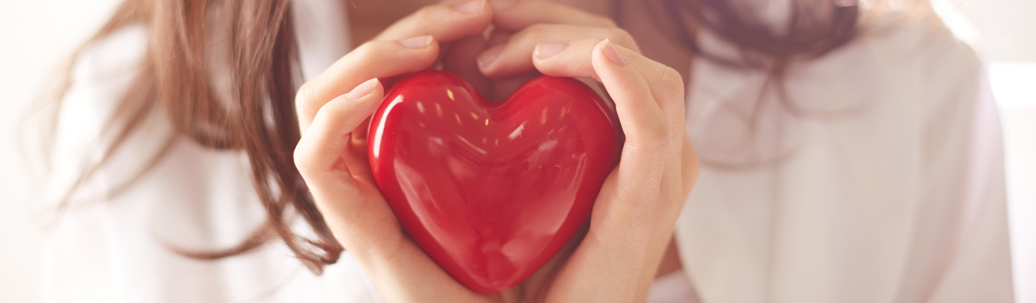 Close-up of smiling female holding red heart
